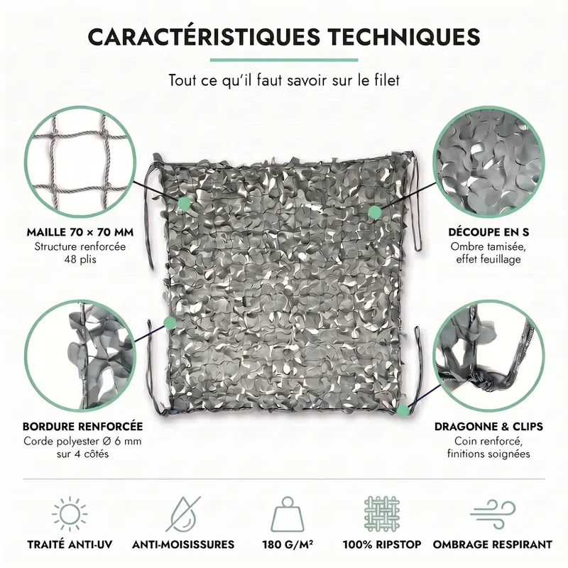 Filet de camouflage renforcé gris
