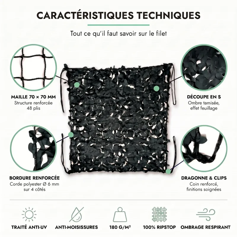 Filet de camouflage renforcé noir