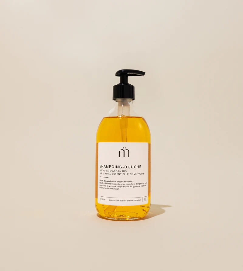 Shampoing douche à l'huile d'argan bio et l'huile essentielle de verveine