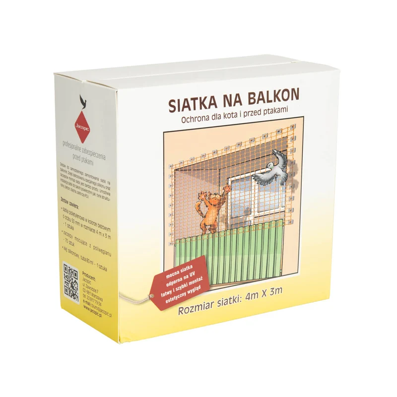 Netz für den Balkon gegen Vögel, Tauben und Katzen 4x3 m + Montageset