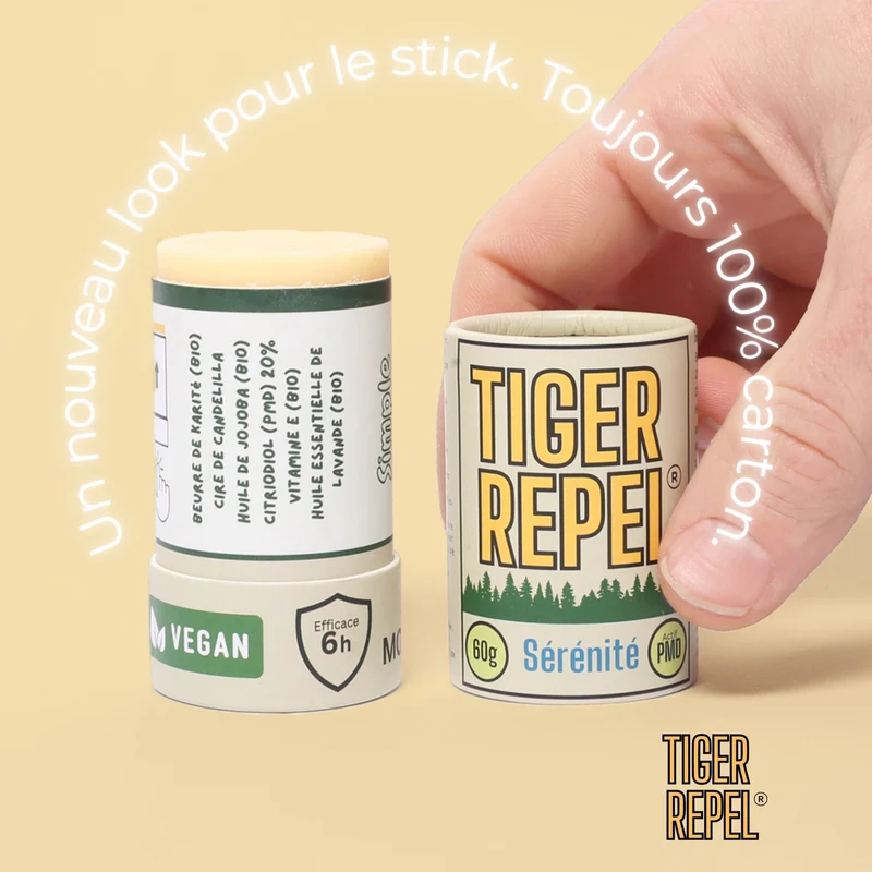 Tiger Repel Sérénité – Répulsif Anti-Moustique Stick Naturel au Citriodiol 60g