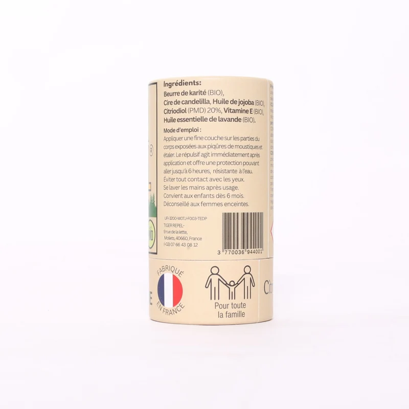 Tiger Repel Sérénité – Répulsif Anti-Moustique Stick Naturel au Citriodiol 60g