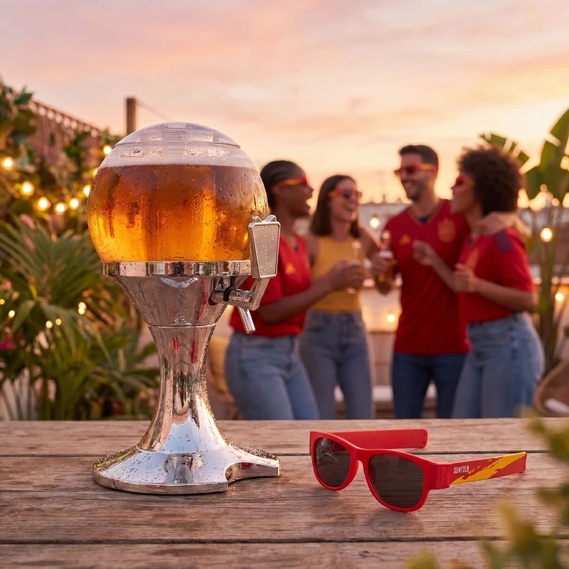 Pack Dispensador de Cerveza Refrigerante InnovaGoods y 2 Gafas de Sol Enrollables Sunfold Spain Red