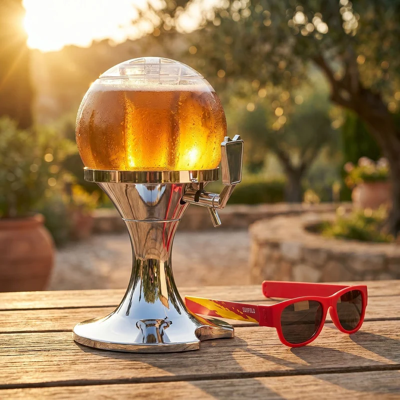 Pack Dispensador de Cerveza Refrigerante InnovaGoods y 2 Gafas de Sol Enrollables Sunfold Spain Red