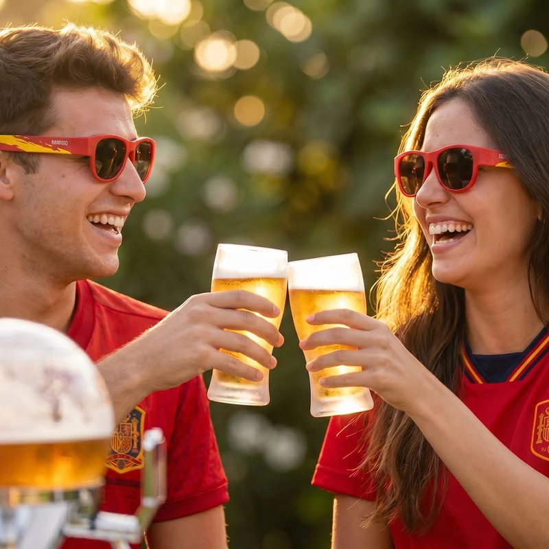 Pack Dispensador de Cerveza Refrigerante InnovaGoods y 2 Gafas de Sol Enrollables Sunfold Spain Red