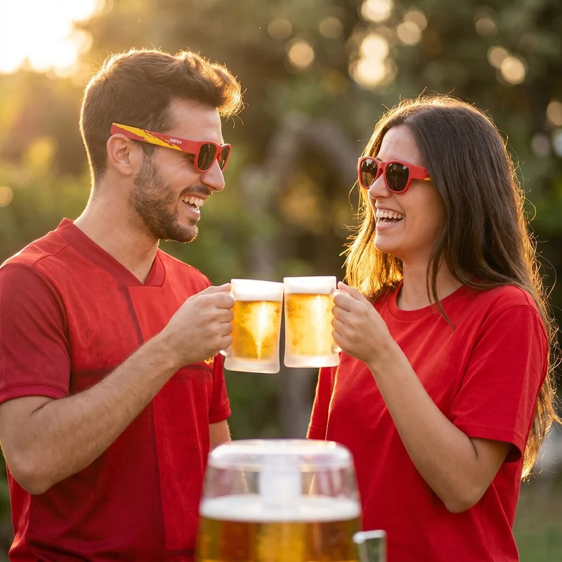 Pack Dispensador de Cerveza Refrigerante InnovaGoods y 2 Gafas de Sol Enrollables Sunfold Spain Red