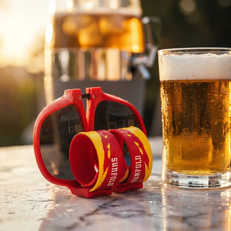Pack Dispensador de Cerveza Refrigerante InnovaGoods y 2 Gafas de Sol Enrollables Sunfold Spain Red