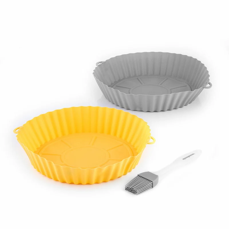 Pack de 4 Cestas de Silicona con Asas para Freidora de Aire y 2 Pinceles de Cocina InnovaGoods