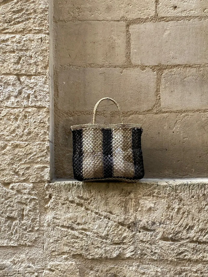 Sac Jute macramé rayures verticals