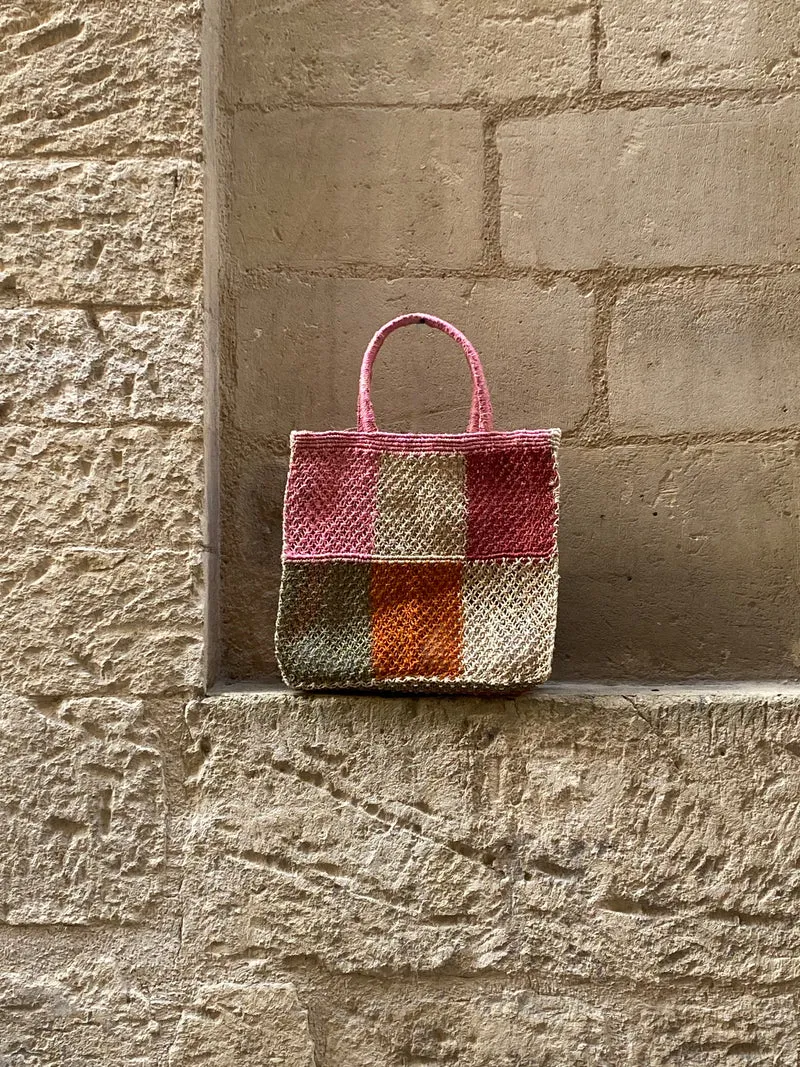 Sac Jute macramé Patchwork pink