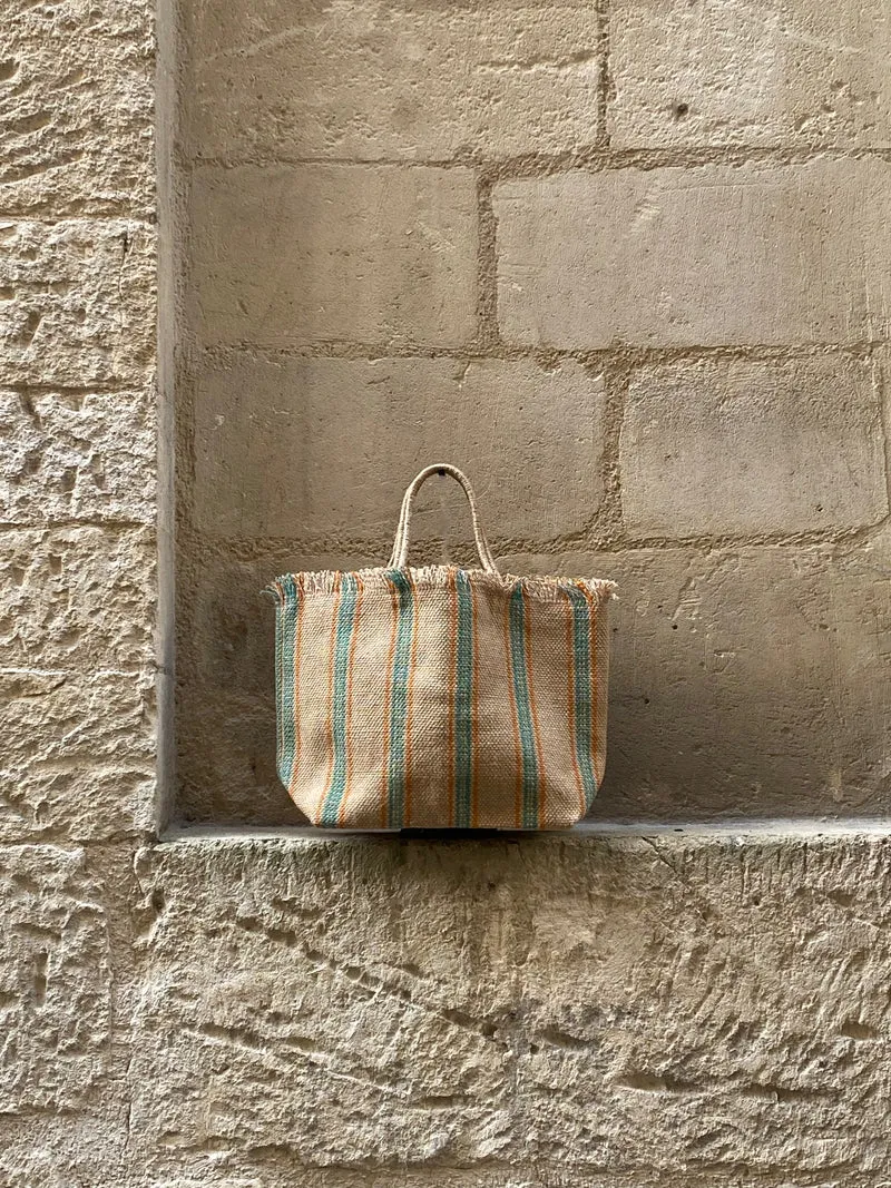 Jute Fringed shopping Bag -Nat-green- orange