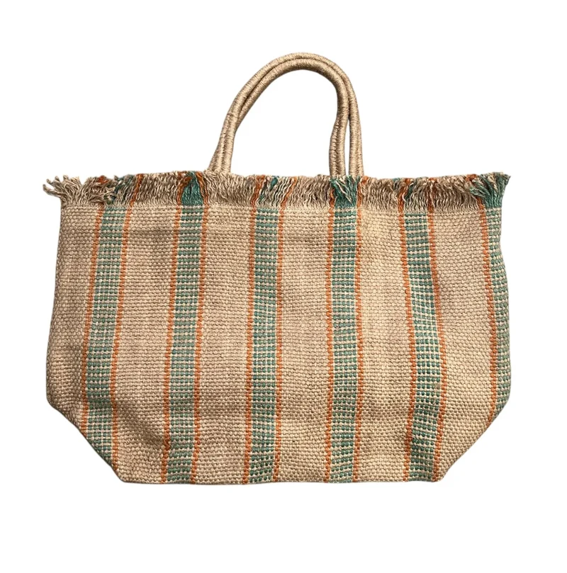 Jute Fringed shopping Bag -Nat-green- orange
