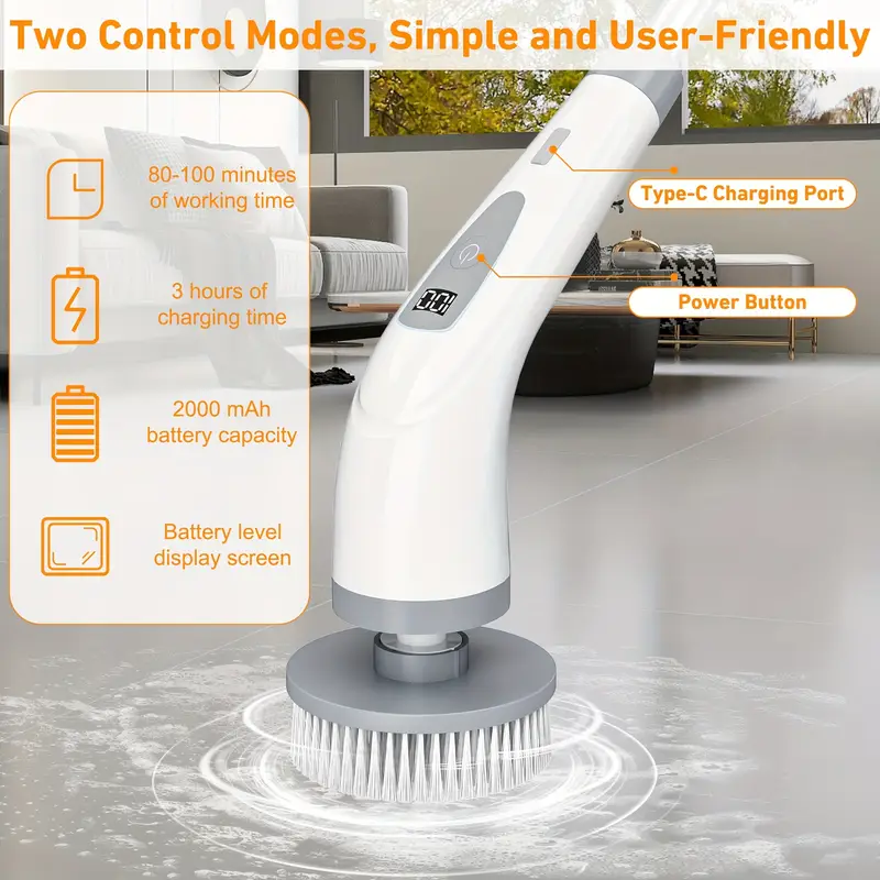 Électrique Spin Scrubber – Brosse de Nettoyage Sans Fil avec Double Vitesse