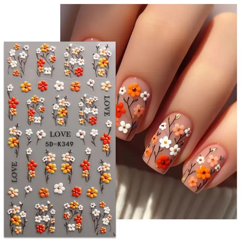 Pinceaux & Stickers d'Ongles 3D – Motifs Vigne Printanière et Estivale