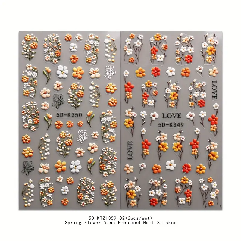 Pinceaux & Stickers d'Ongles 3D – Motifs Vigne Printanière et Estivale