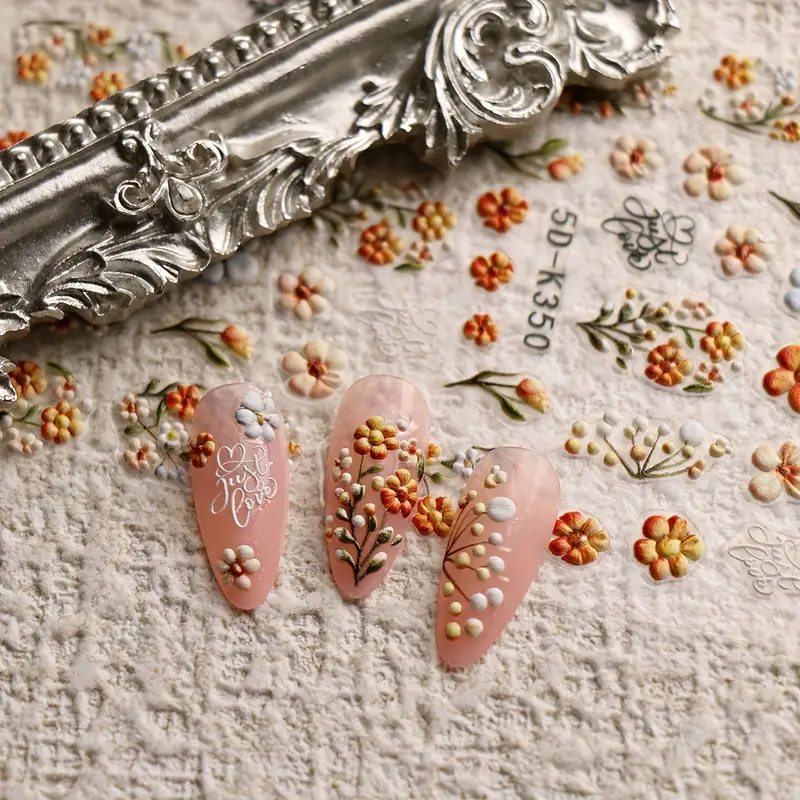 Pinceaux & Stickers d'Ongles 3D – Motifs Vigne Printanière et Estivale