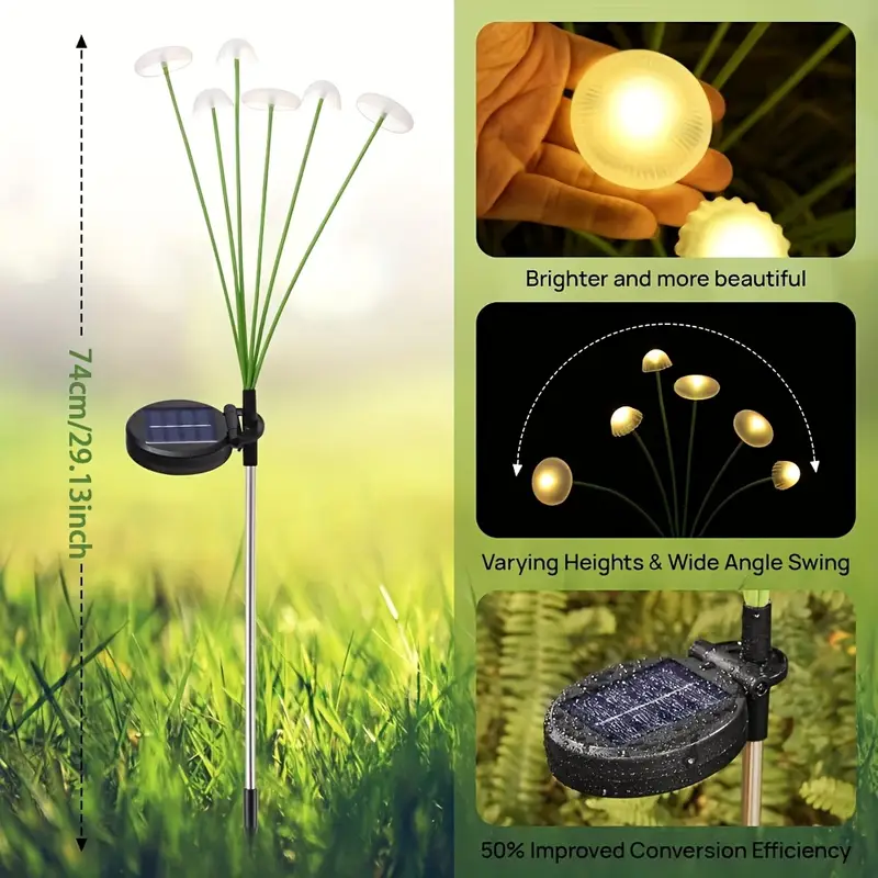 Lumières Solaires à Champignons – avec Capteur de Lumière Intelligent pour Jardin et Chemin