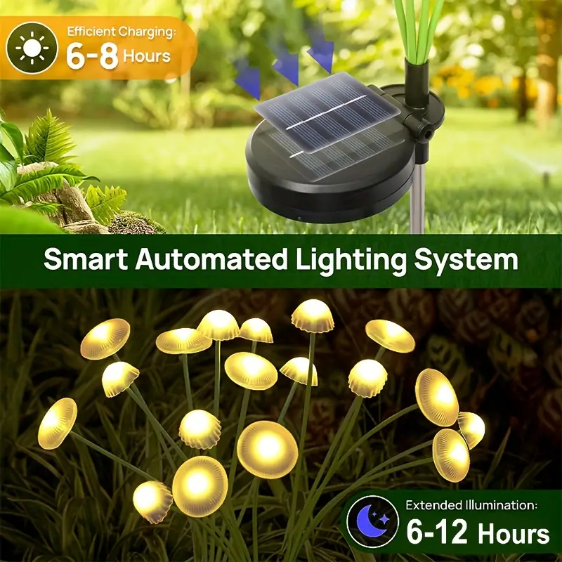 Lumières Solaires à Champignons – avec Capteur de Lumière Intelligent pour Jardin et Chemin