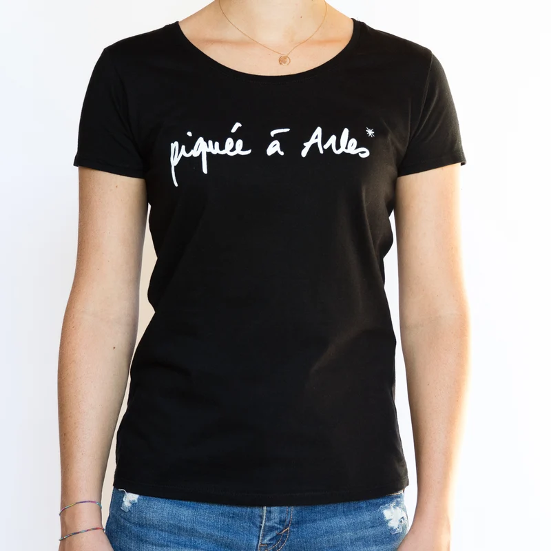 T-shirt manches courtes noir Femme - Piquée à Arles