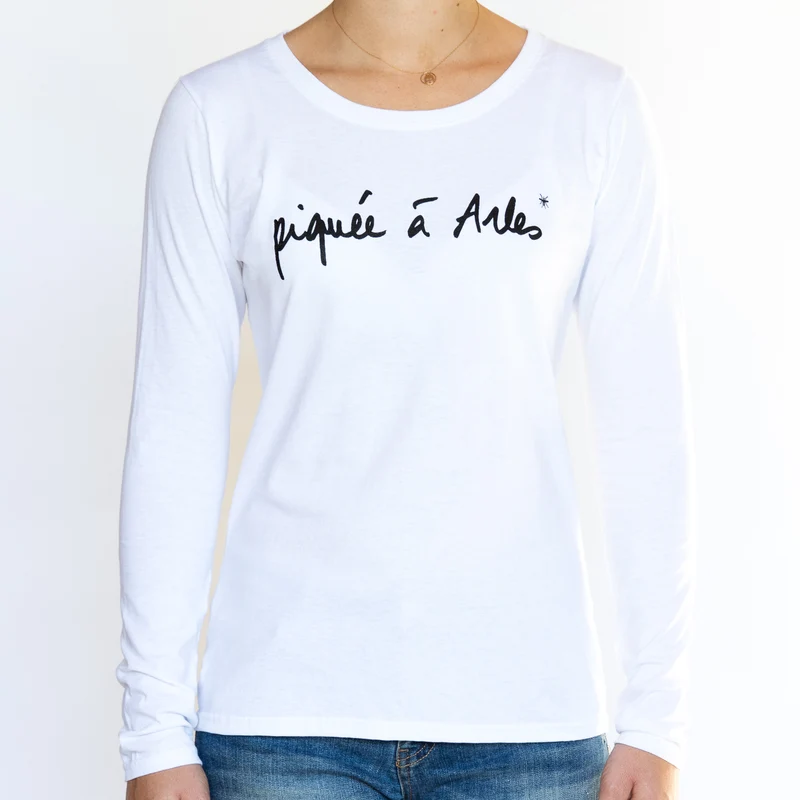 T-shirt manches longues blanc Femme - Piquée à Arles