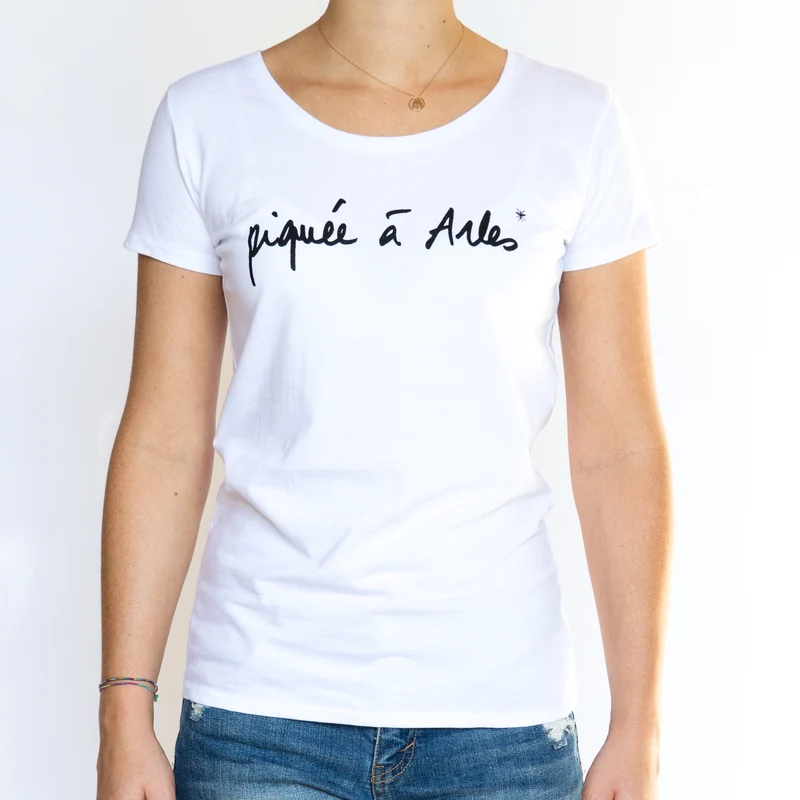 T-shirt manches courtes blanc Femme - Piquée à Arles