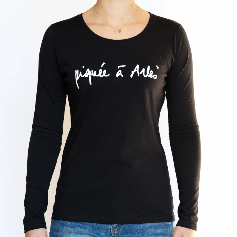 T-shirt manches longues noir Femme - Piquée à Arles