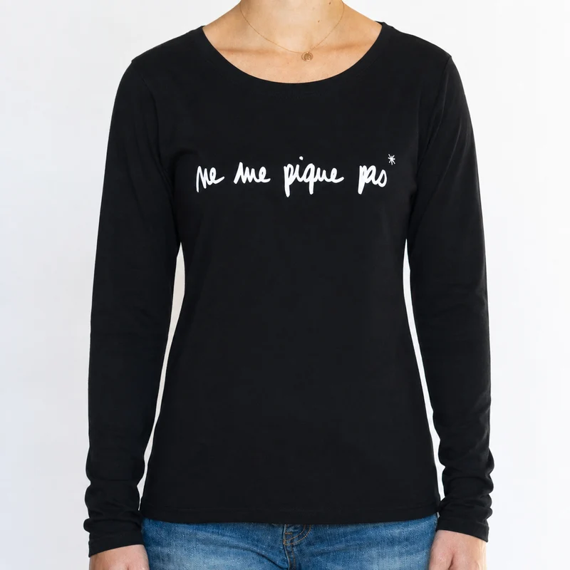 T-shirt manches longues noir Femme - Ne me pique pas