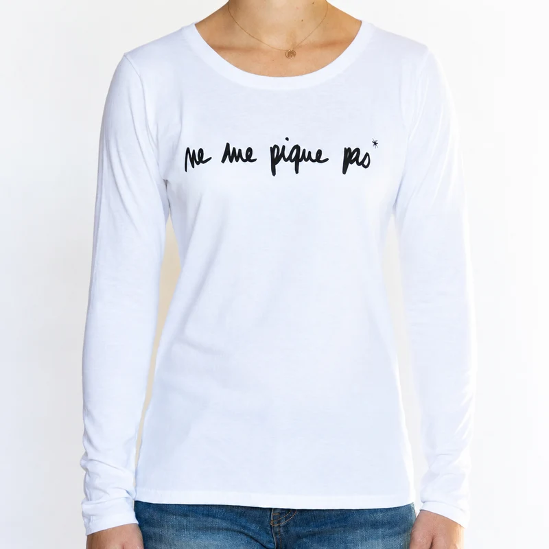 T-shirt manches longues blanc Femme - Ne me pique pas