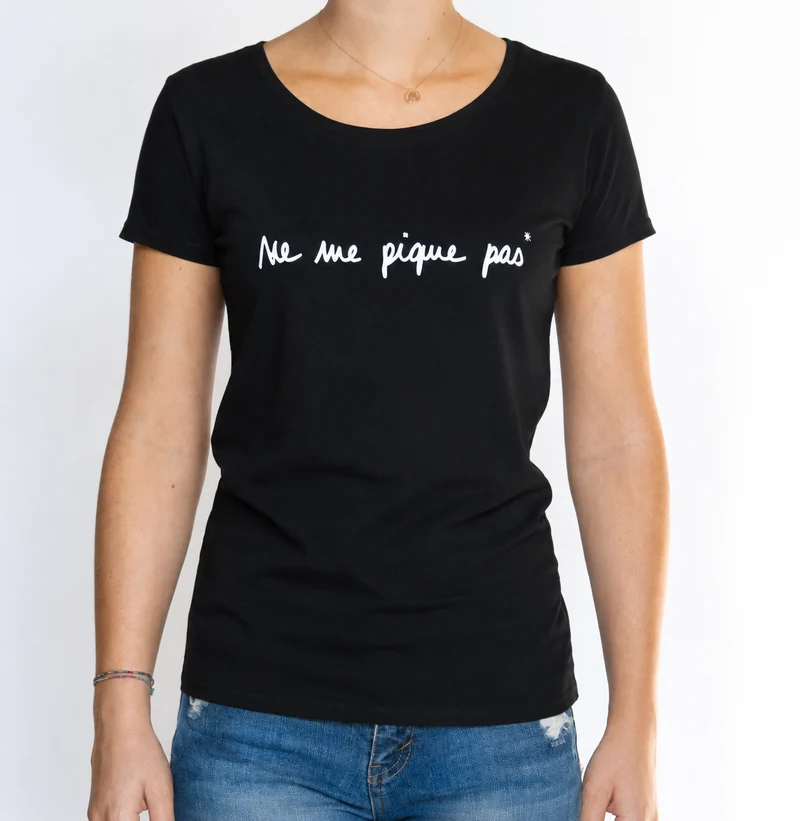 T-shirt manches courtes noir Femme - Ne me pique pas
