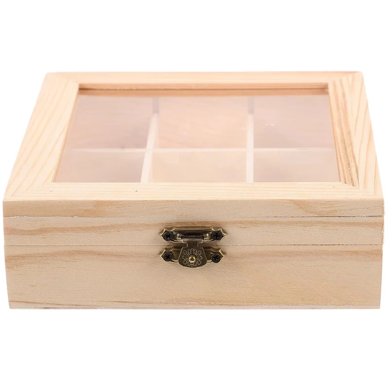 Boîte de Rangement en Bois avec Fenêtre - Organisateur pour Sachets de Thé, Bonbons, Collations et Accessoires
