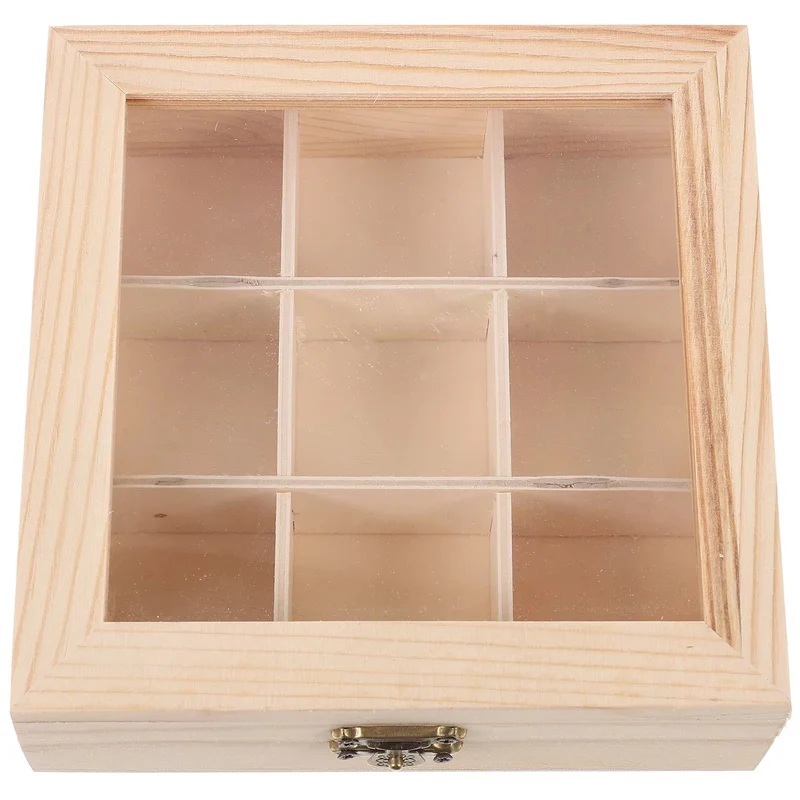 Boîte de Rangement en Bois avec Fenêtre - Organisateur pour Sachets de Thé, Bonbons, Collations et Accessoires