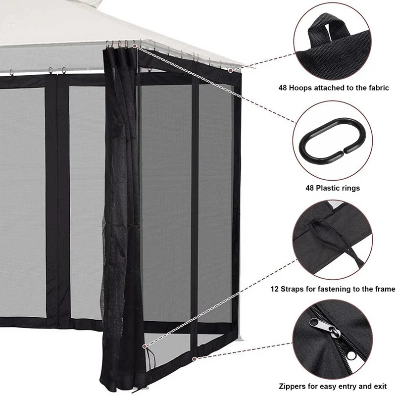 Moustiquaire Universelle pour Gazebo à Quatre Portes - Protection Anti-Insectes pour Pavillon de Jardin