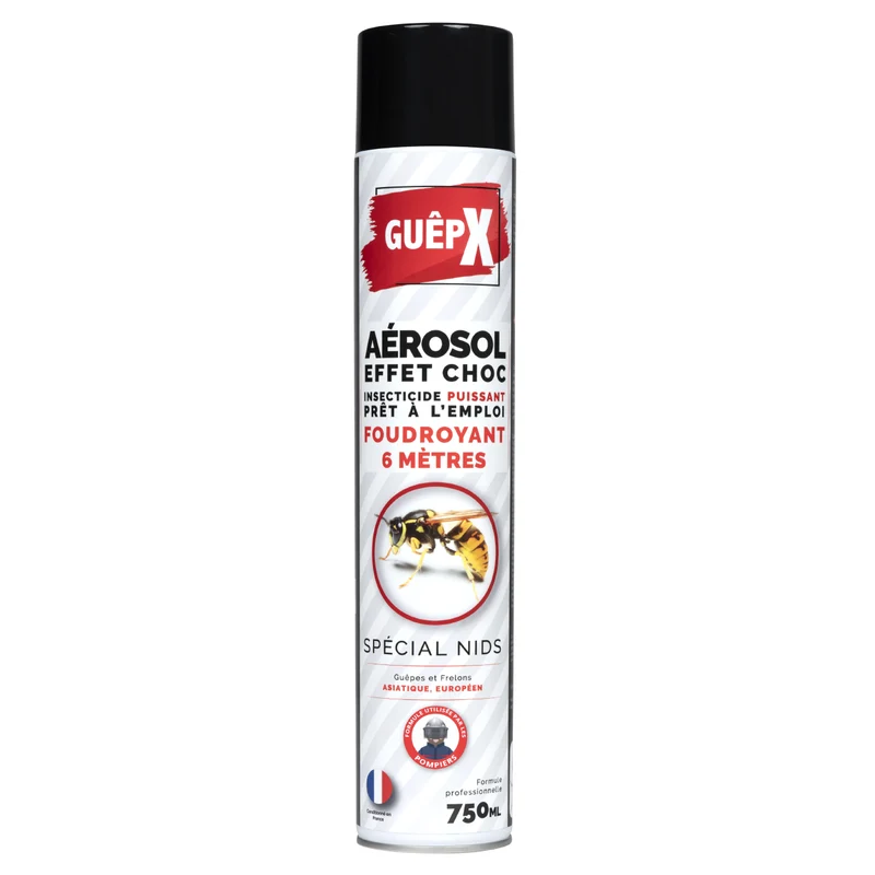 GuêpX Aérosol 750mL – Jet 6 mètres – Insecticide Foudroyant Nids de Guêpes et Frelons - Fabriqué en France