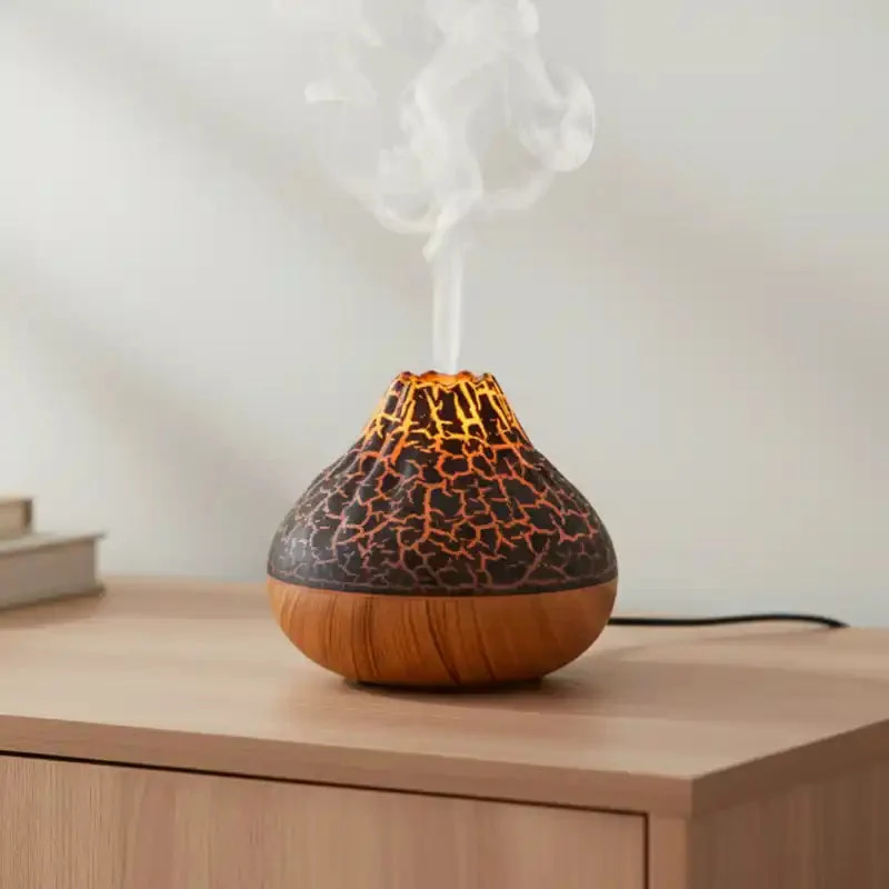 Humidificateur d'Air Volcan 300ml - Design Craquelé & Bois