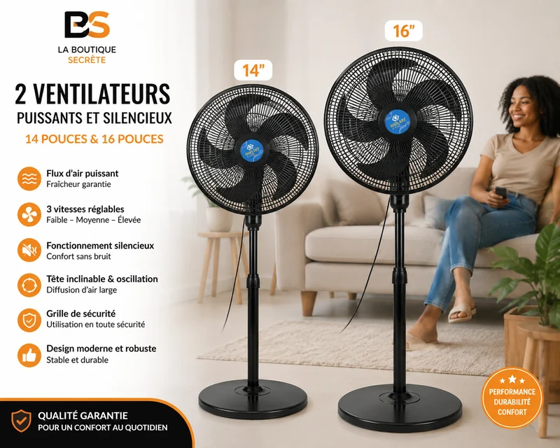 Ventilateur Sur Pied Silencieux 14" & 16" – Puissant, Silencieux & Élégant