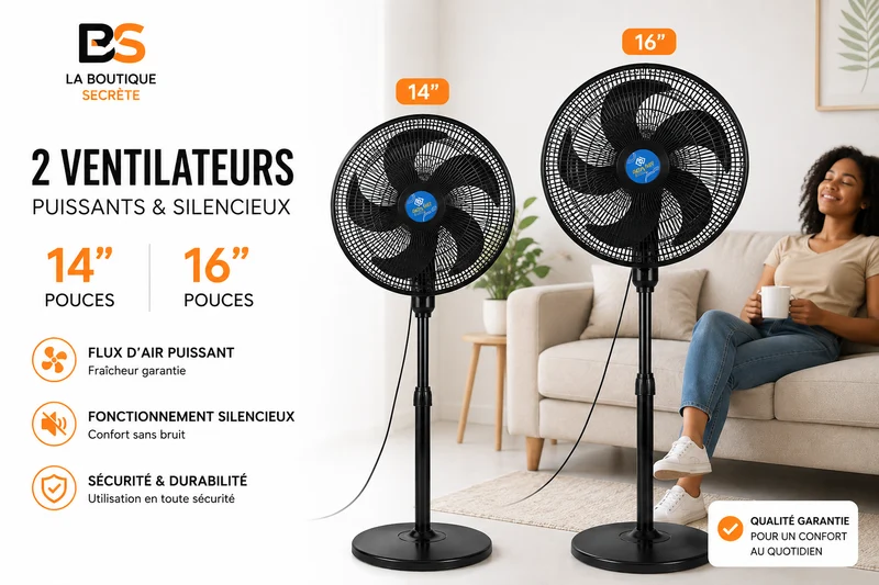 Ventilateur Sur Pied Silencieux 14" & 16" – Puissant, Silencieux & Élégant