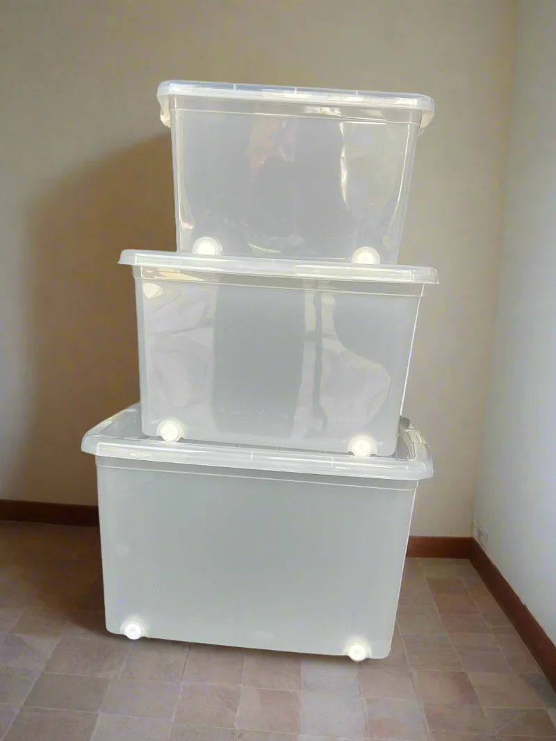 Boîte de Rangement Transparente avec Couvercle et Roulettes 55L - Organisateur Maison Sénégal