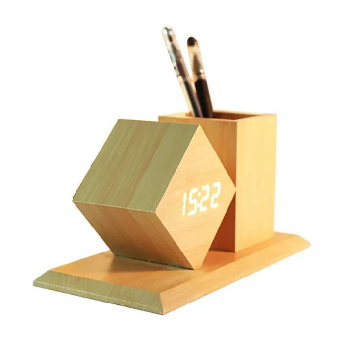 Horloge LED Design Losange + Pot à Crayons – Bureau & Chambre | La Boutique Secrète