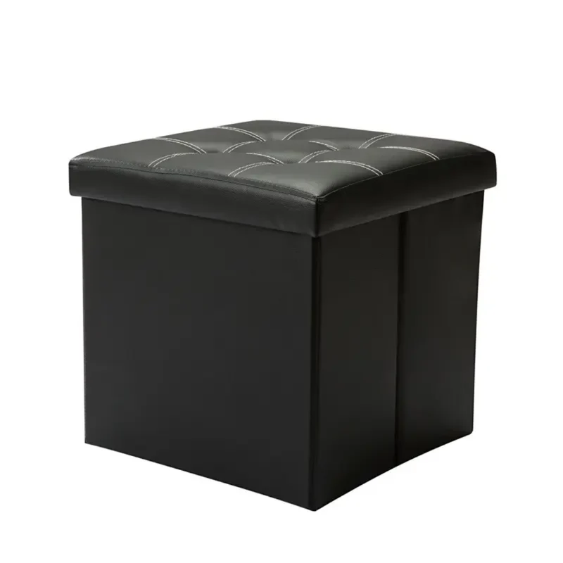 Pouf Pliant Rangement Simili Cuir avec Coffre de Stockage