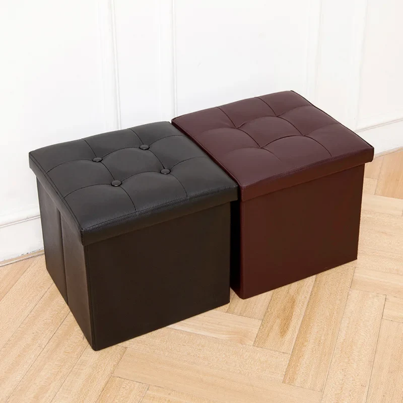Pouf Pliant Rangement Simili Cuir avec Coffre de Stockage