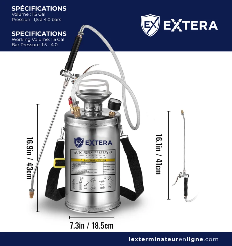 Pulvérisateur à pression en acier inoxydable EXTERA | Résistant aux produits chimiques