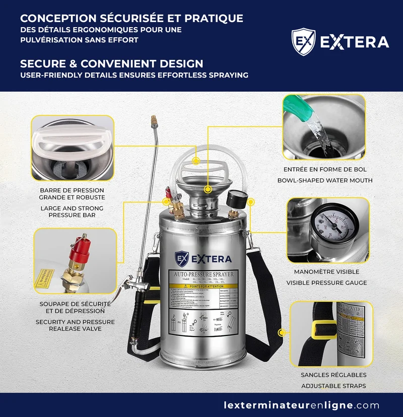 Pulvérisateur à pression en acier inoxydable EXTERA | Résistant aux produits chimiques