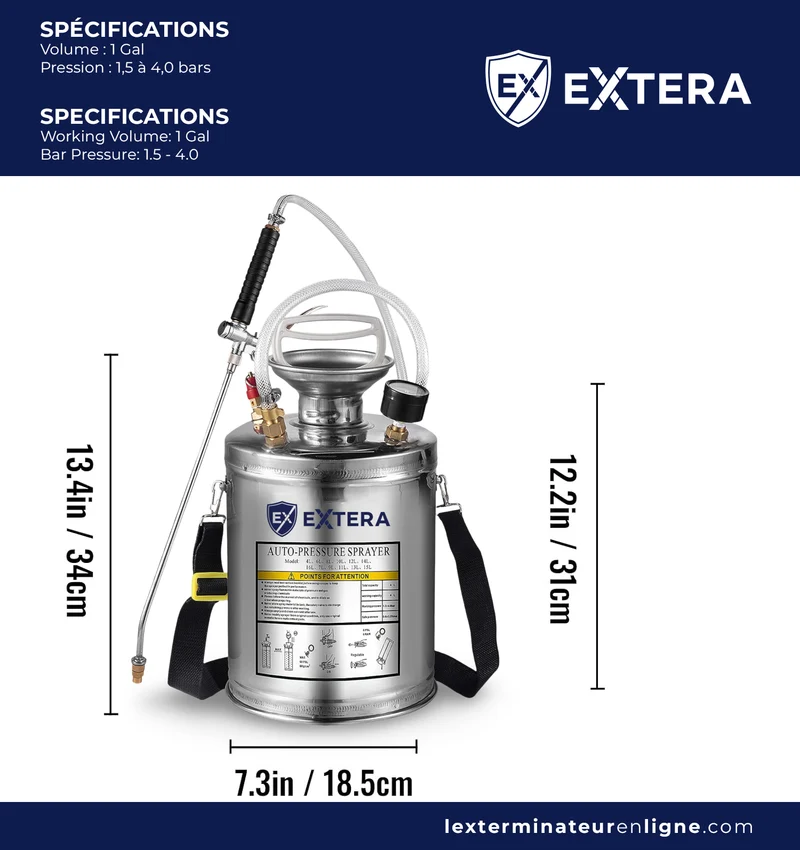 Pulvérisateur à pression en acier inoxydable EXTERA | Résistant aux produits chimiques