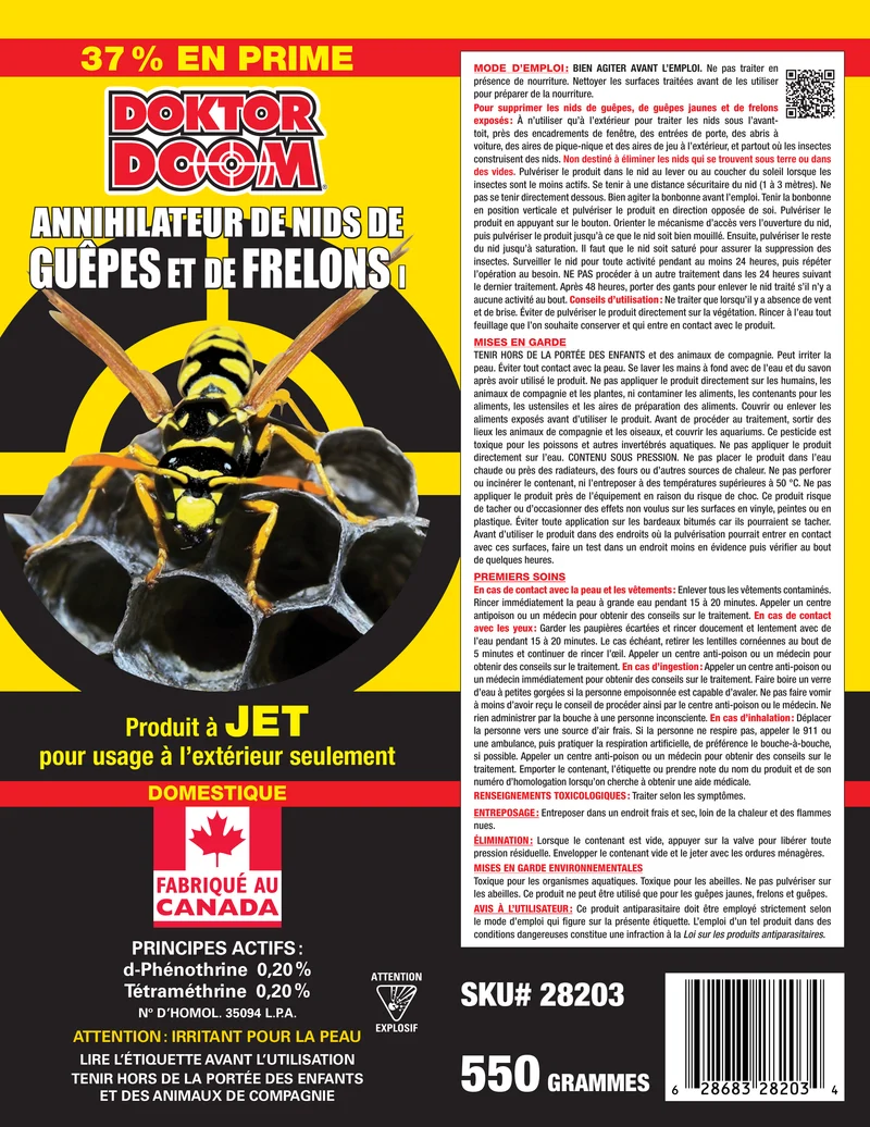 Aérosol Doktor Doom Guêpes & Frelons, 550g | Destruction de Nids