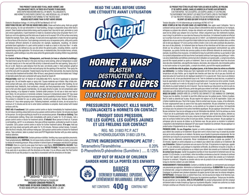 Onguard Blaster, Tue au Contact les Guêpes et Frêlons et Détruit les Nids 400g