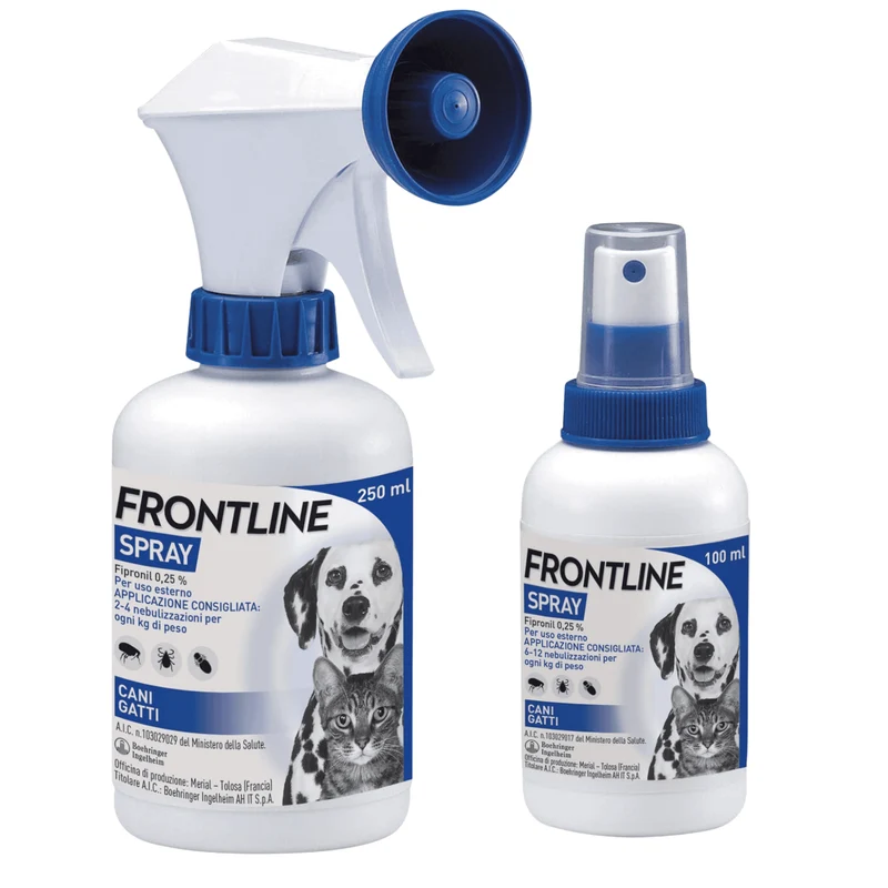Antiparassitario Frontline Spray Cani E Gatti | Efficace Contro Pulci Zecche Pidocchi | 100-250 Ml