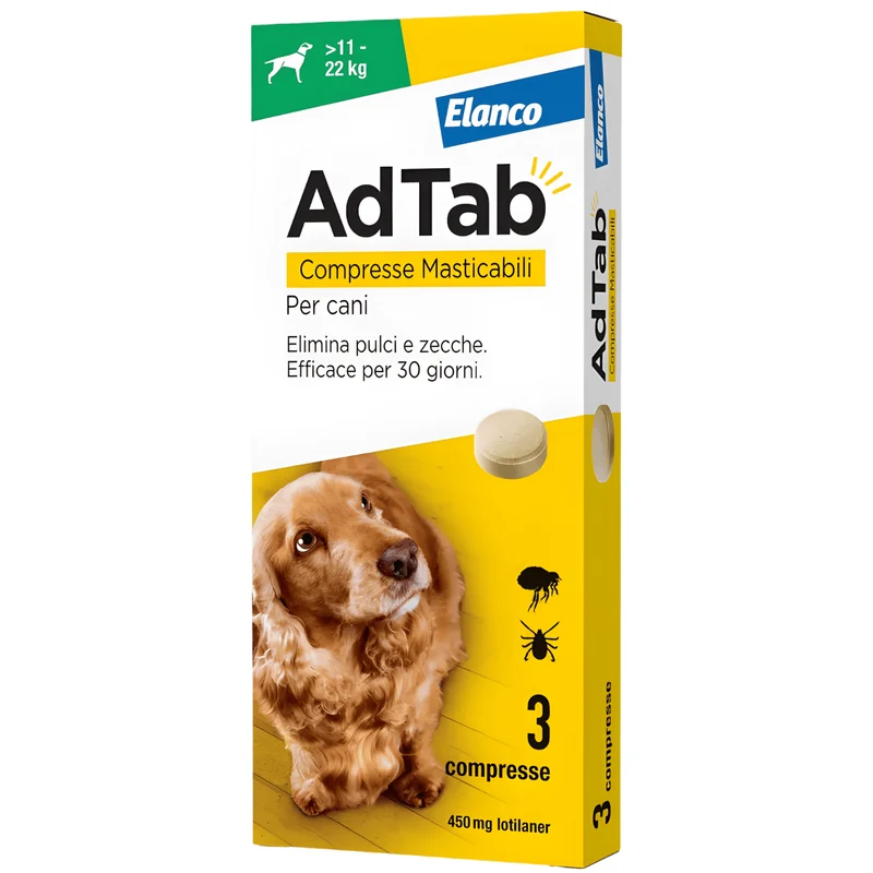 Compresse Antiparassitarie Elanco AdTab Per Cani 11 – 22 kg | Protezione Completa Da Pulci E Zecche