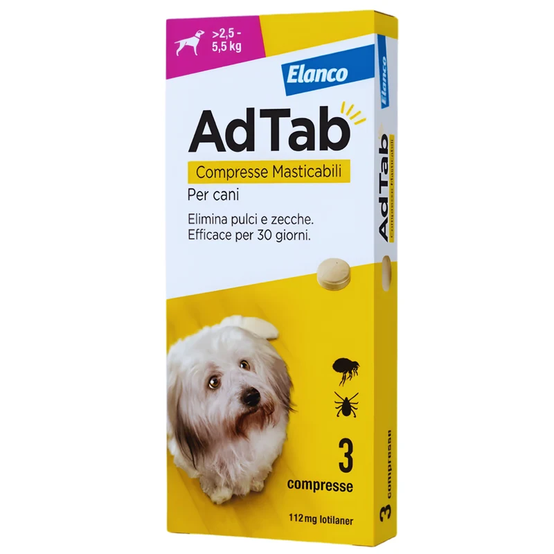 Compresse Antiparassitarie Elanco AdTab Per Cani 2,5 – 5,5 kg | Protezione Completa Da Pulci E Zecche