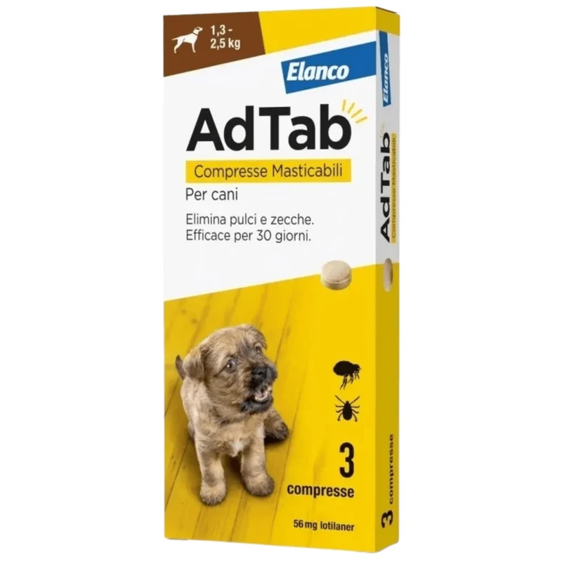 Compresse Antiparassitarie Elanco AdTab Per Cani 1,3 – 2,5 kg | Protezione Completa Da Pulci E Zecche