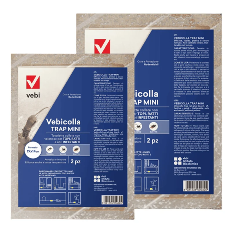 Vebicolla Trap Vebi | Tavolette Adesive Professionali Per Topi 2 Pezzi | Pronte All’Uso